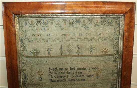 A Regency needlework sampler, overall 19.5 x 15.5in.